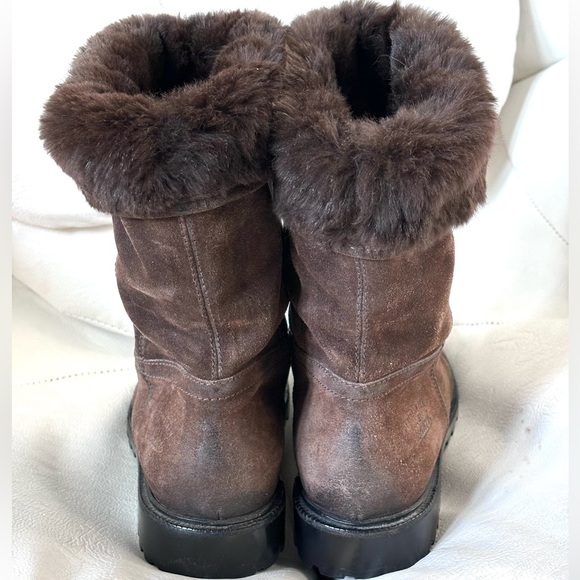 Gucci Web Brown Distressed Suede Fur Boots - Picture 5 of 9